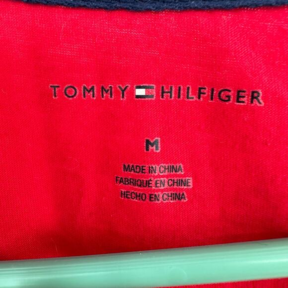 Tommy Hilfiger Size Medium Shirt Red Long Sleeve Casual Baseball Sports Preppy - Picture 3 of 4